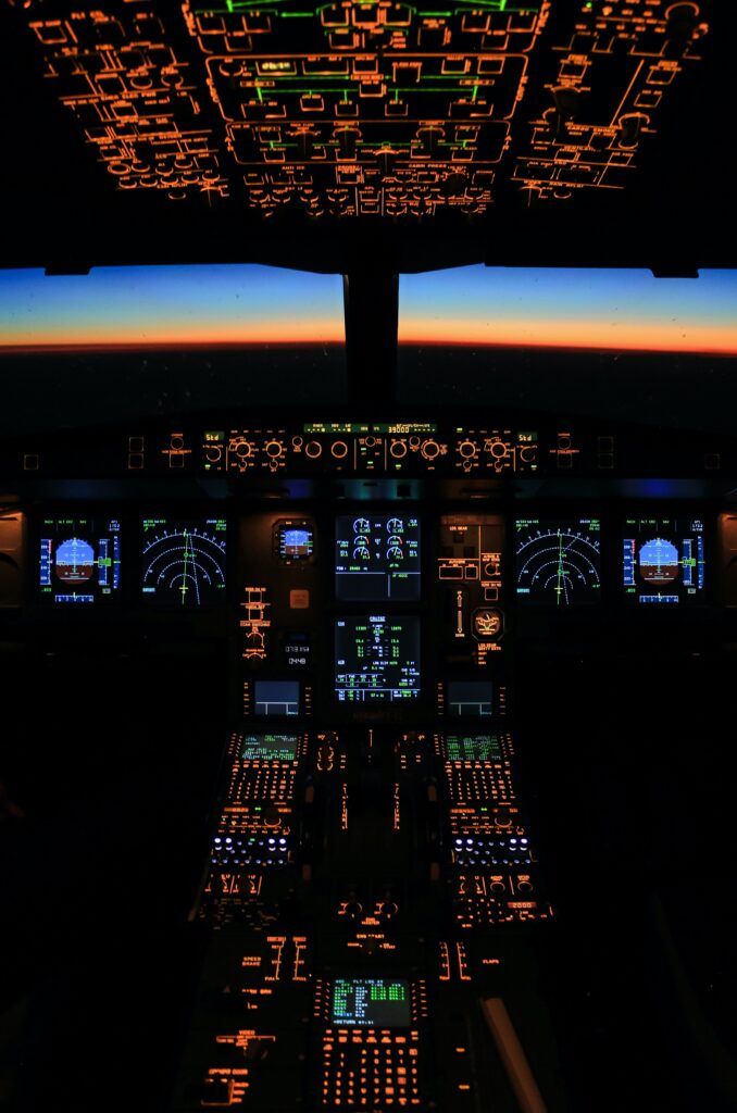 Picture of a cockpit at night