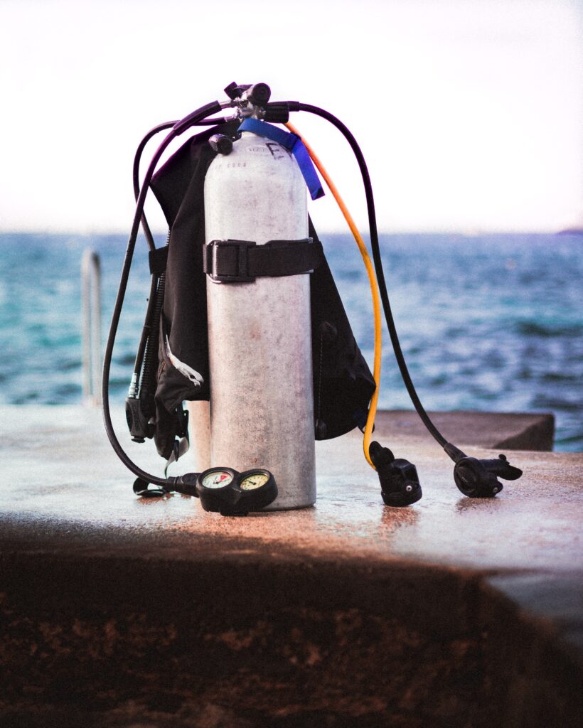 Diving gear sitting on a dock